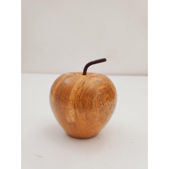 Onyx Apple Sculpture - Hand Carved Gemstone Decor - Unique Home Accent - Gold - Picture 4 of 10